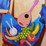 Frutta e mandolino olio su tela 50 x 70